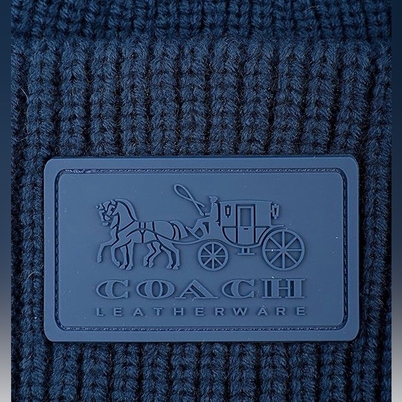 COACH patch cuffed wool women's beanie hat - Blue NWT - Picture 3 of 7